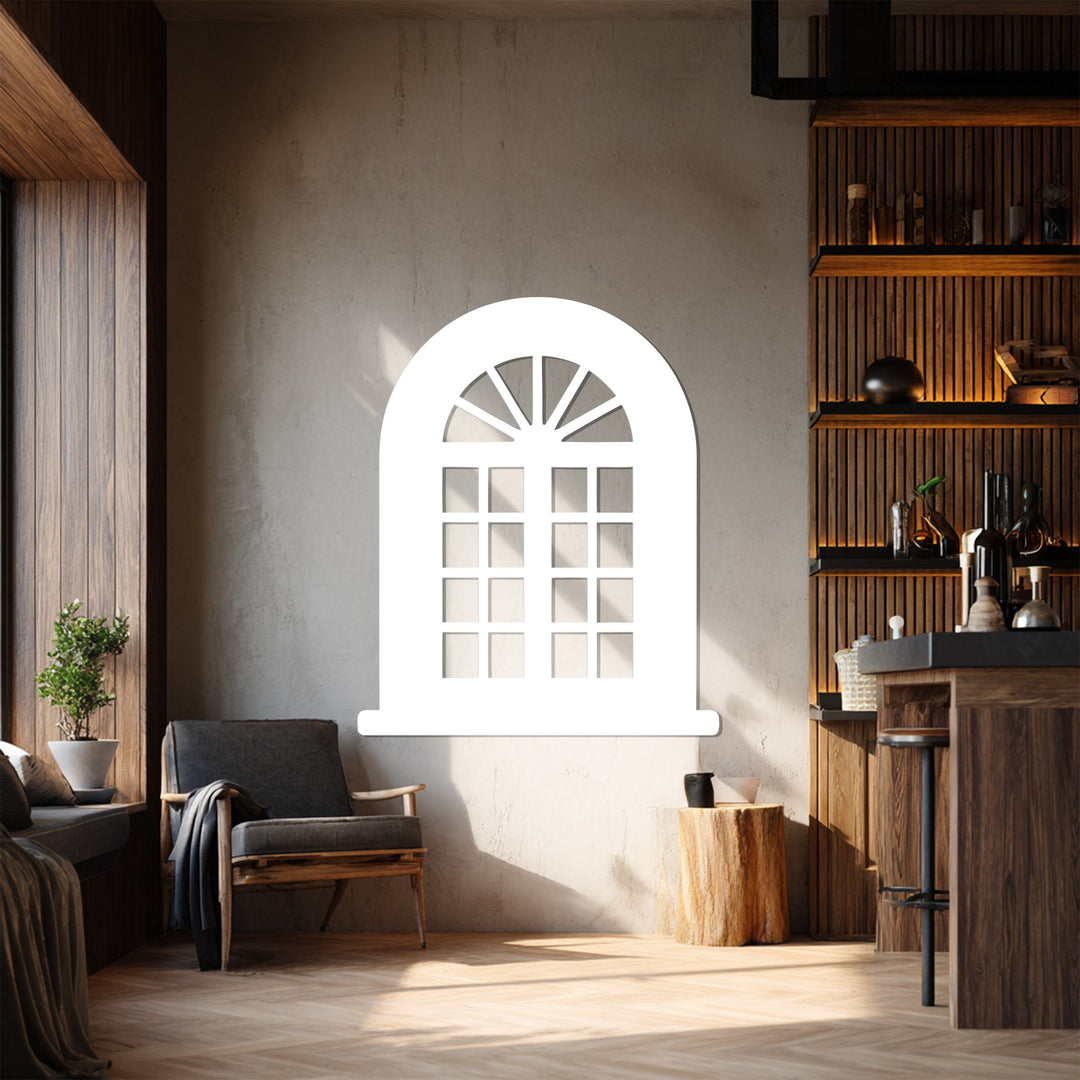Classic Arched Window – Geometric Grid Metal Wall Art