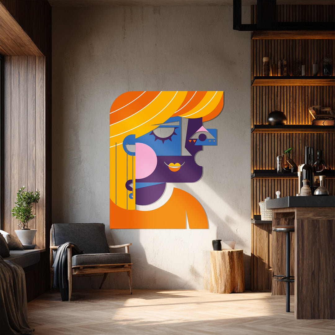 Cubist Woman Metal Wall Art – Modern Abstract Face Decor