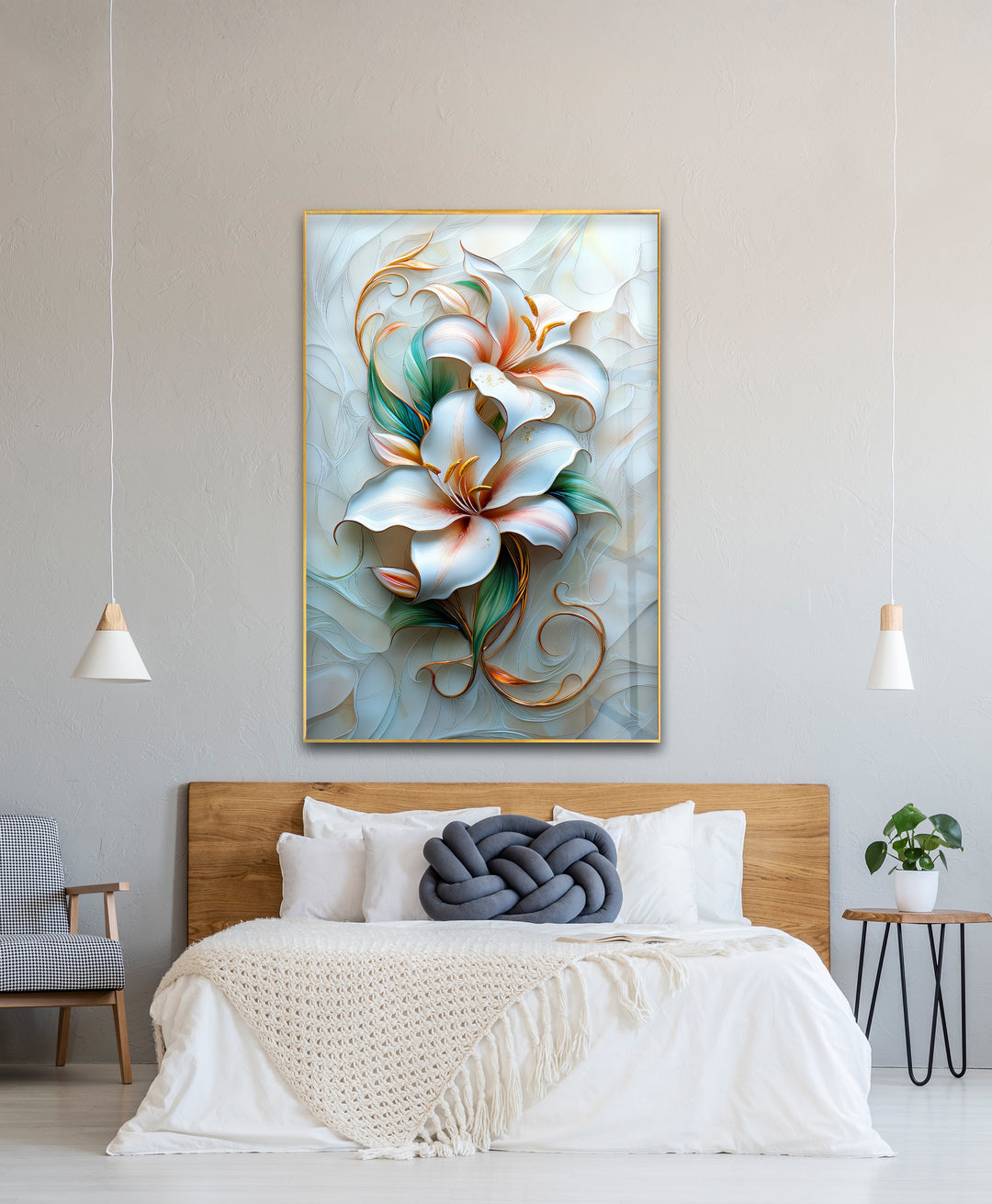 Golden Lily Bloom – Elegant Floral Glass Wall Art