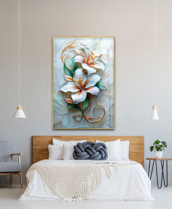 Golden Lily Bloom – Elegant Floral Glass Wall Art