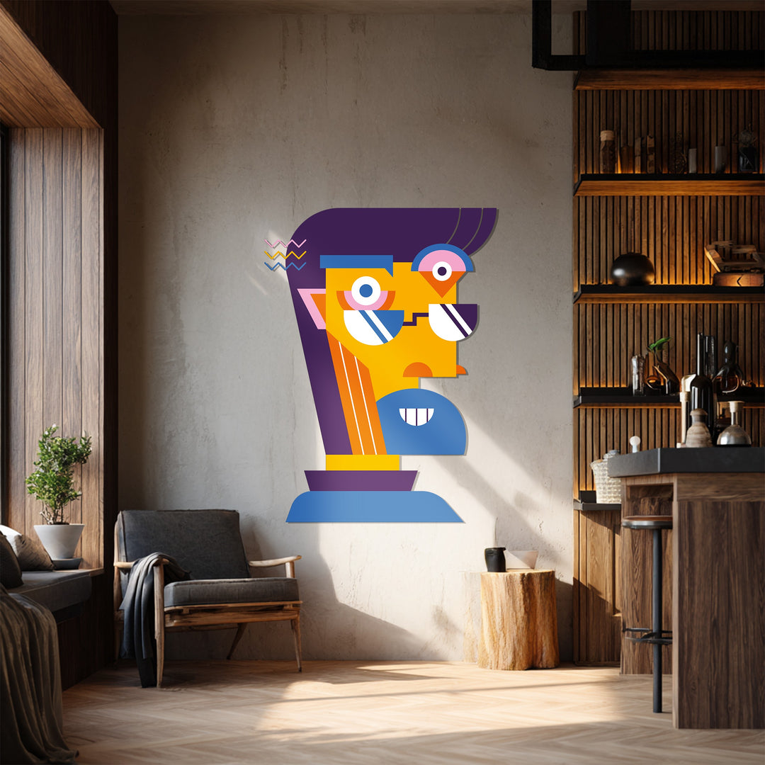 Colorful metal wall sculpture with modern abstract design