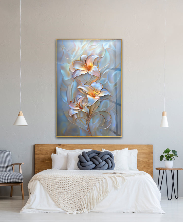 Luminous Lily Whispers – Floral Glass Wall Art