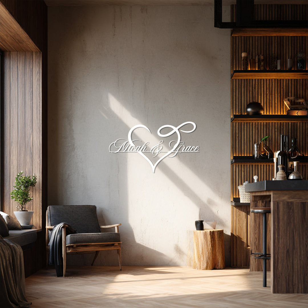 Owen & Ruby Heart Metal Wall Art – Personalized Couple Name Decor
