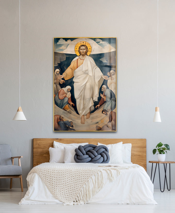 Resurrected Glory – Byzantine Jesus Glass Wall Art