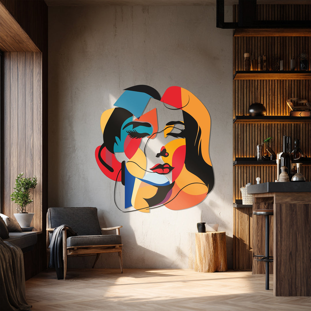 Colorful Abstract Woman Face Metal Wall Art – Modern Expressionist Home Decor