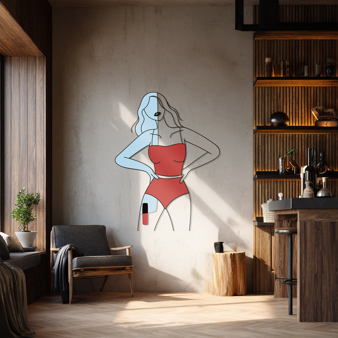 Confident Woman in Red Metal Wall Art – Modern Minimalist Home Decor
