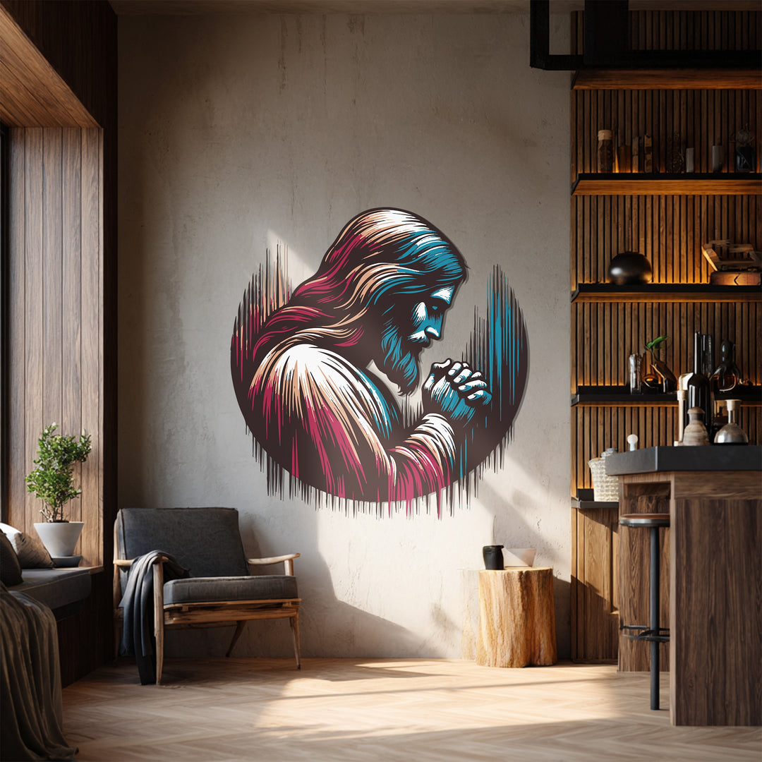 Jesus Praying Metal Wall Art – Sacred Spiritual Home Decor