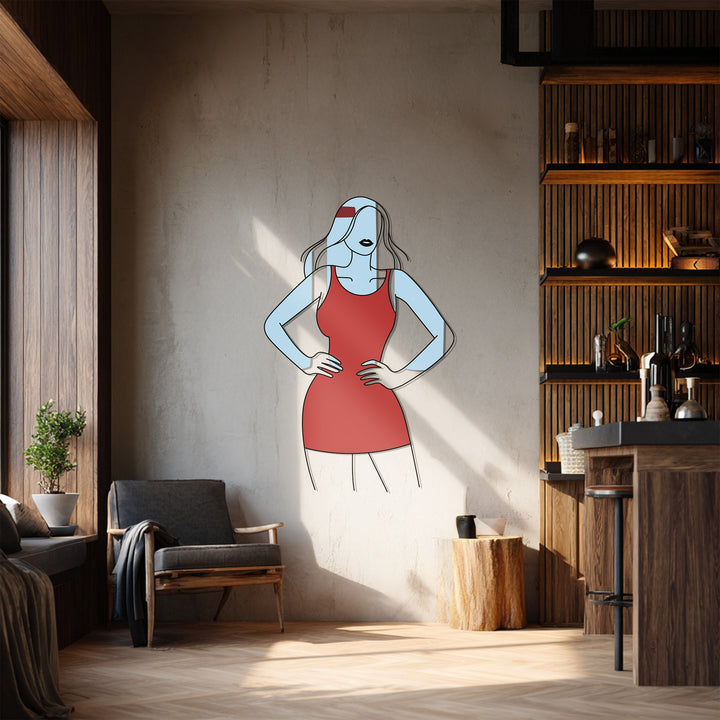 Minimalist female silhouette metal sculpture with elegant posture