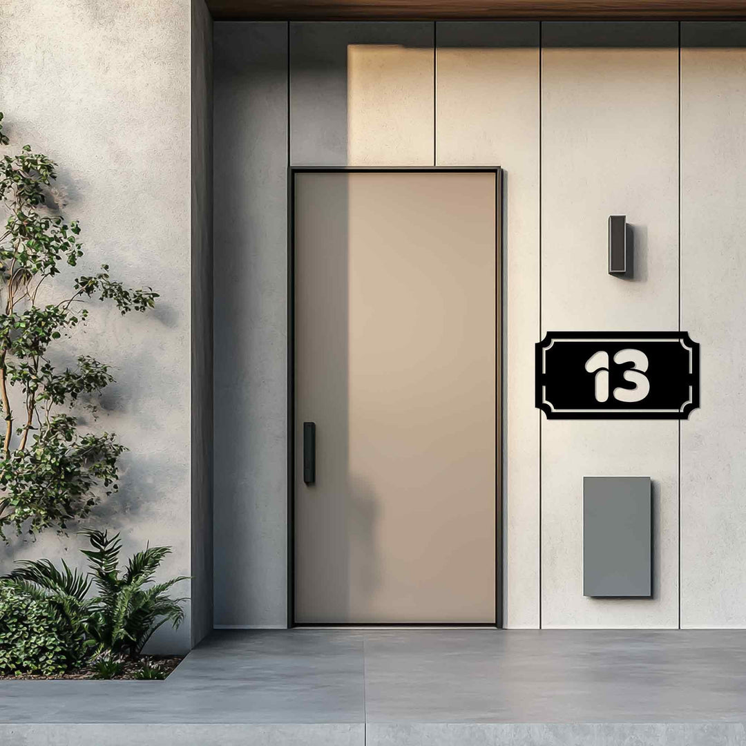 Traditional metal house number plaque outdoor