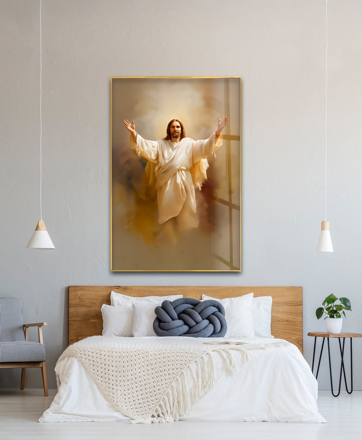 Divine Embrace of Light – Religious Glass Wall Art
