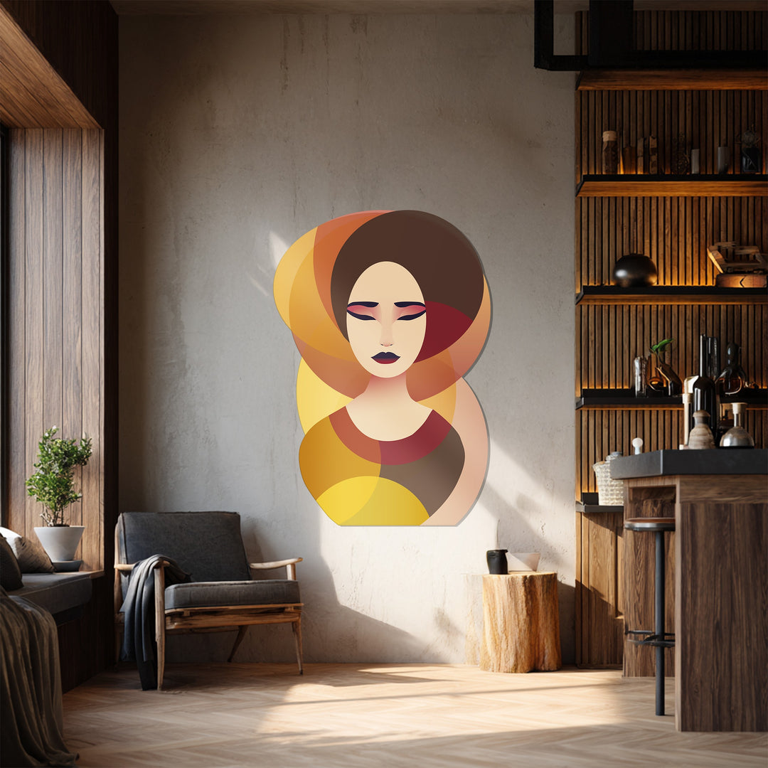 Serene Woman Face Metal Wall Art – Elegant Abstract Portrait Home Decor