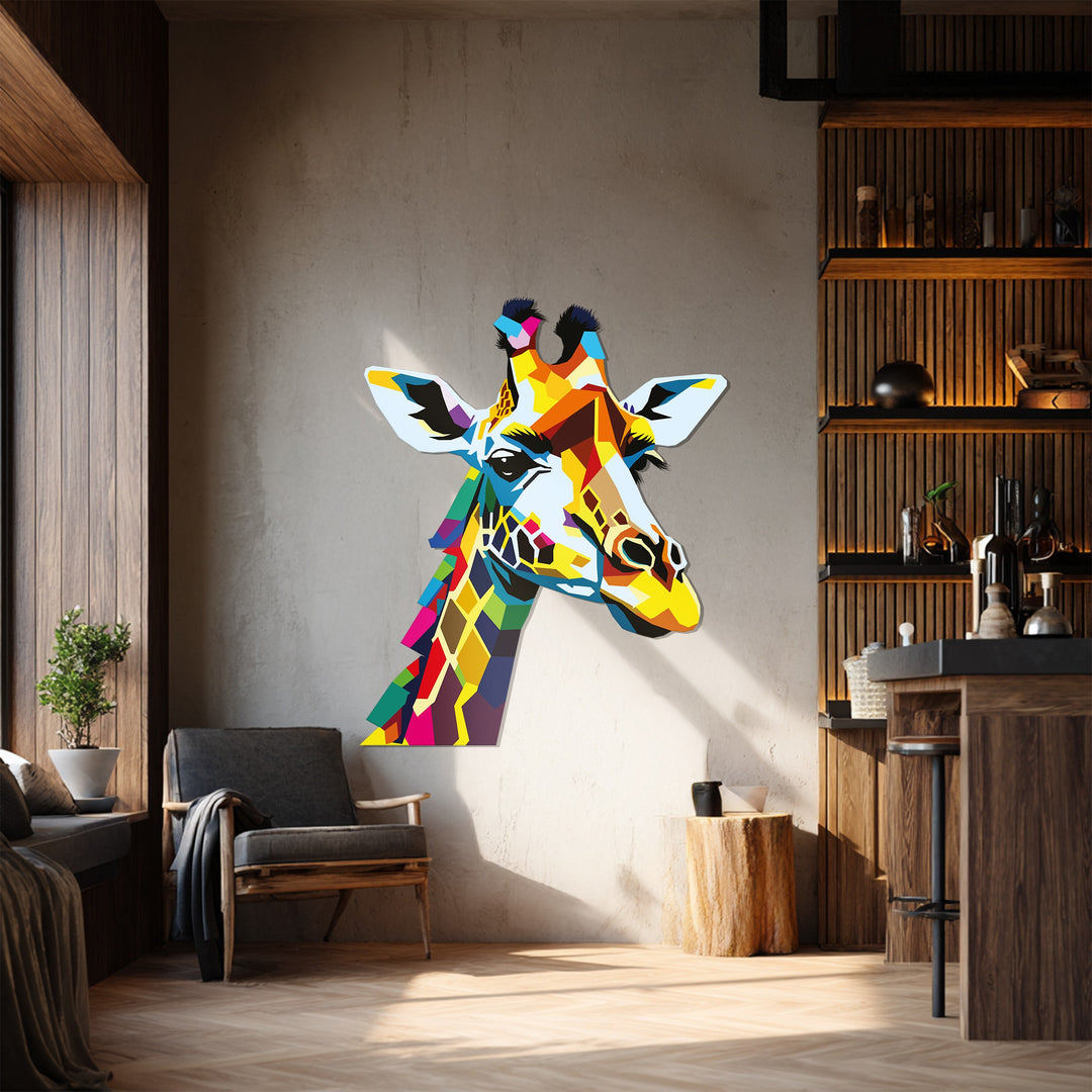 Colorful Giraffe Metal Wall Art – Modern Geometric Animal Home Decor
