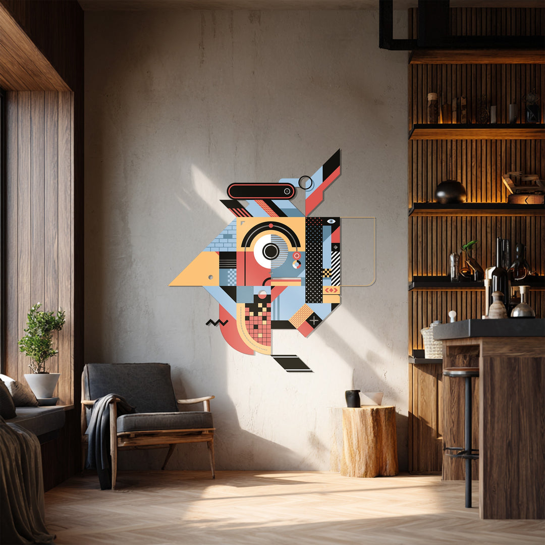 Geometric Bird Metal Wall Art – Colorful Modern Abstract Home Decor