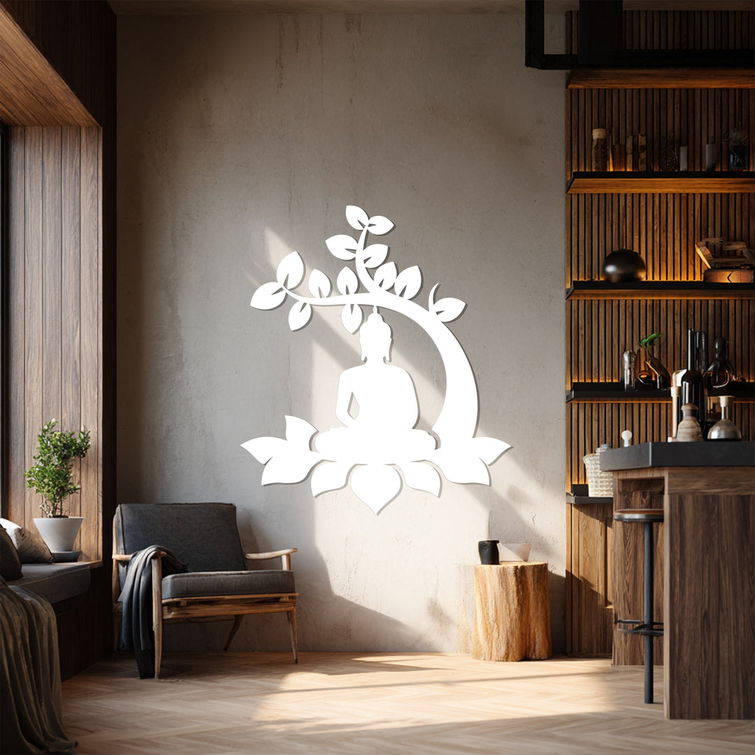 Bodhi Tree Buddha Metal Wall Art – Meditative Lotus Silhouette