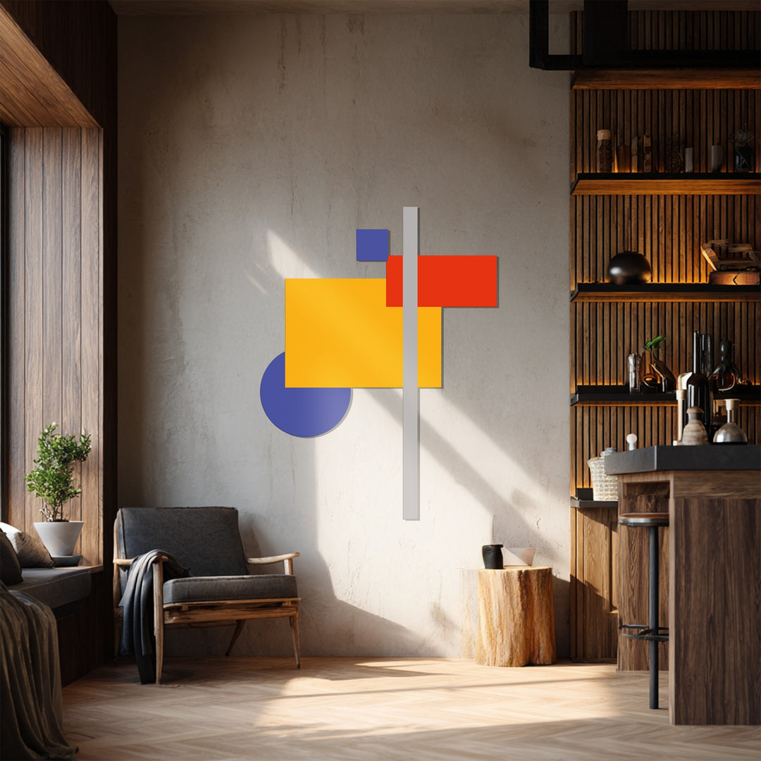 Modern Geometric Abstract Metal Wall Art – Color Block Home Decor