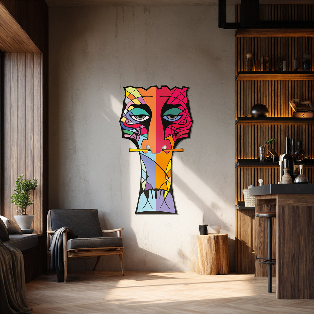 Abstract Tribal Totem Metal Wall Art – Modern Colorful Decor