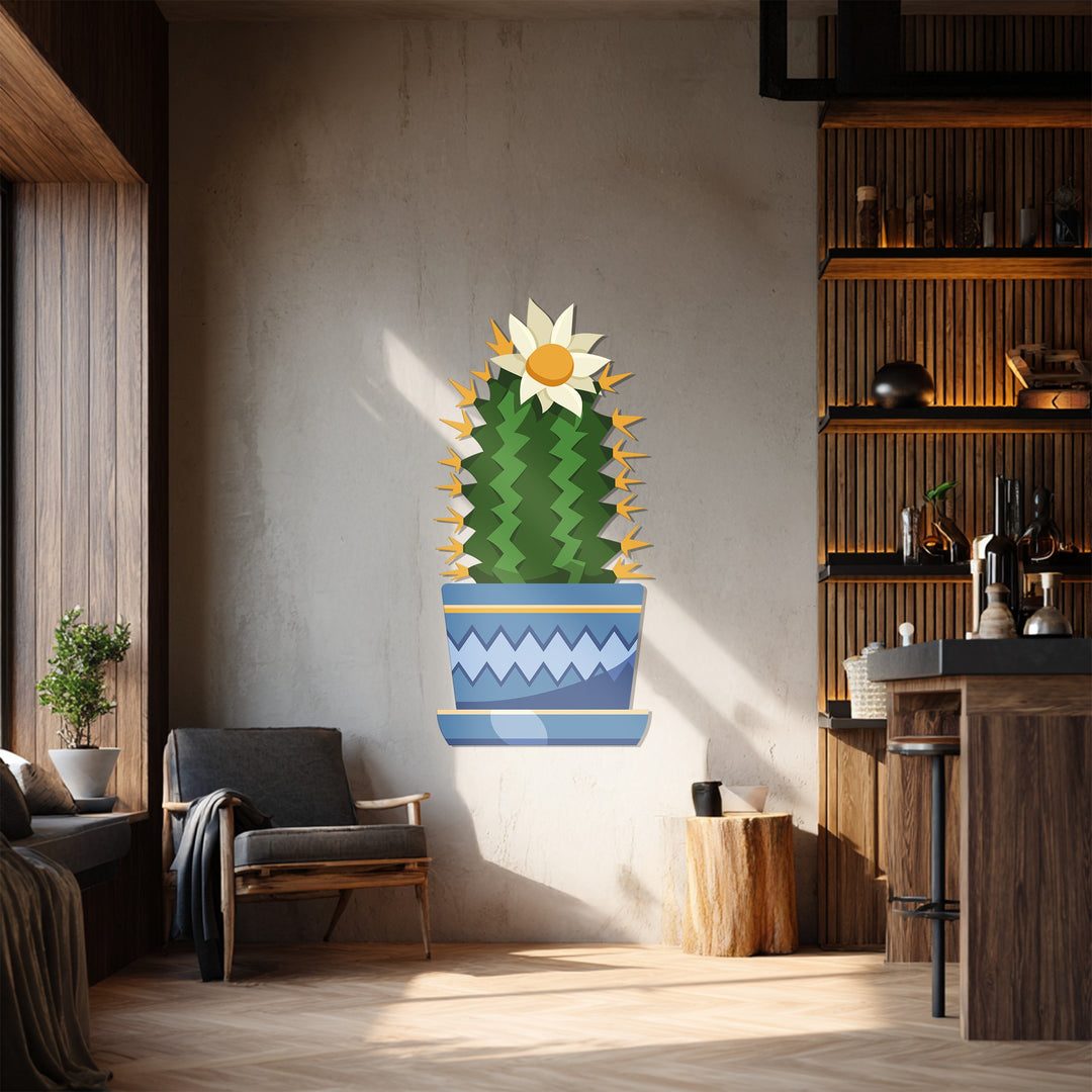 Flowering Cactus Metal Wall Art – Colorful Botanical Modern Wall Decor