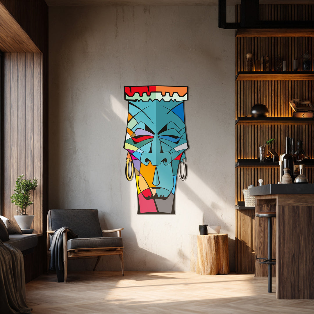 Tribal Abstract Face Metal Wall Art – Modern Ethnic Decor