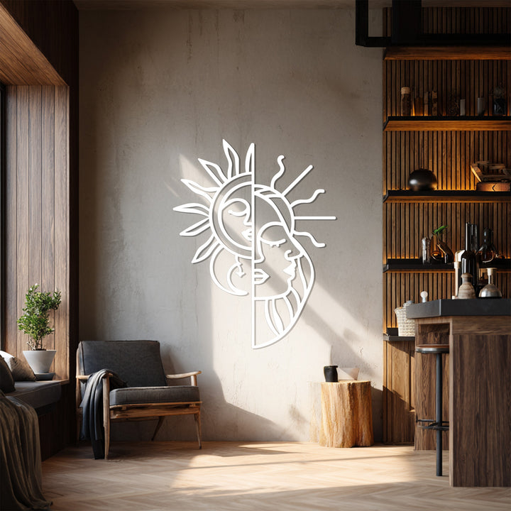 Spiritual sun moon metal wall sculpture