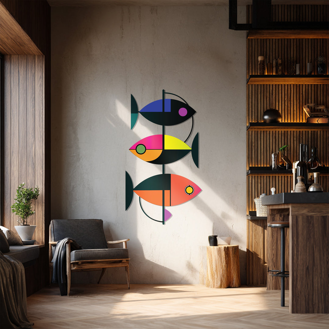 Geometric Fish Metal Wall Art – Modern Abstract Ocean-Inspired Decor