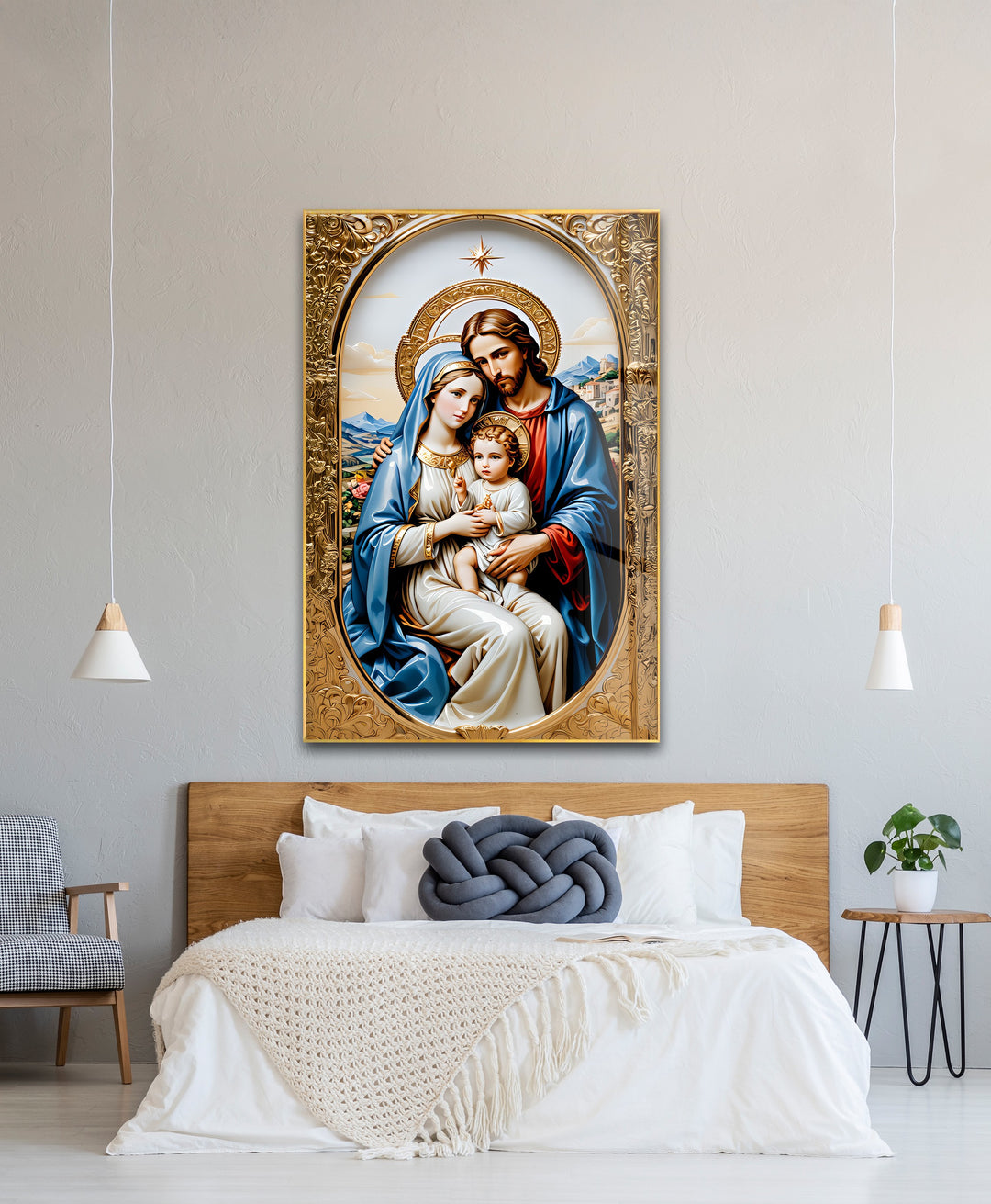 Holy Family in Gold – Christian Glass Wall Art
