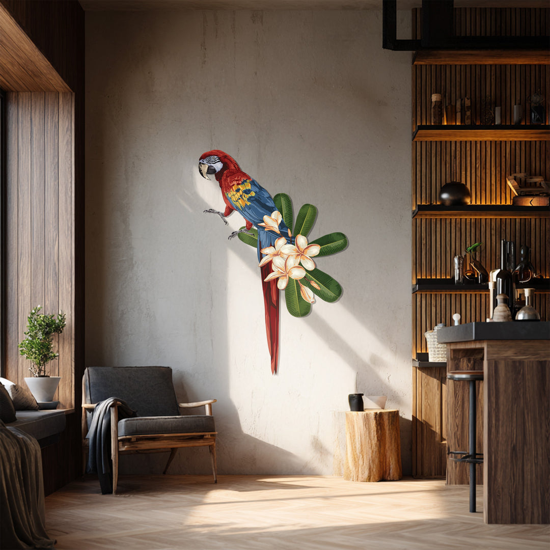 Tropical Parrot Metal Wall Art – Exotic Bird & Flower Design