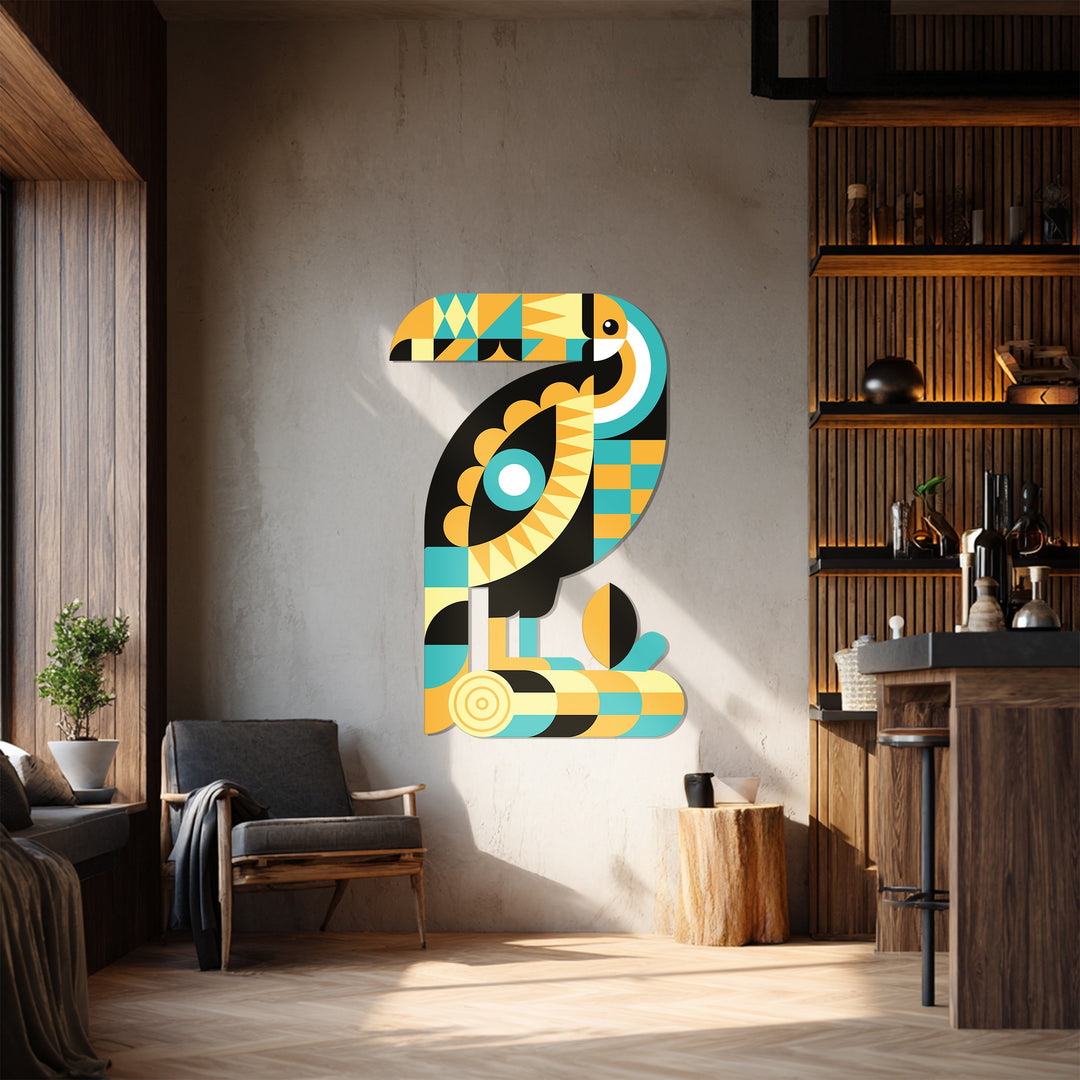 Geometric Toucan Metal Wall Art – Modern Tropical Decor