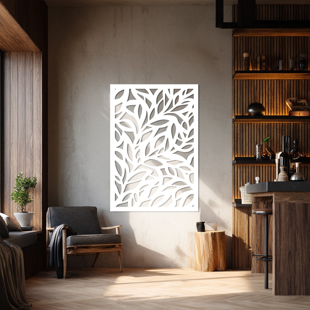 Modern botanical leaf pattern metal wall art in black