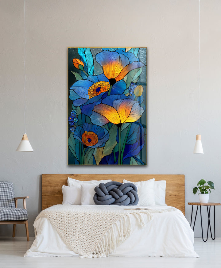 Blue Radiance Blooms – Stained Glass Flower Glass Wall Art
