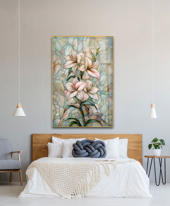Blush Petals Harmony – Stained Floral Glass Wall Art