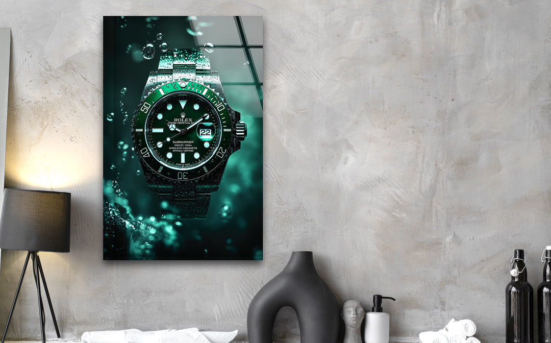 Orologio Rolex verde Quadri da Parete in Vetro