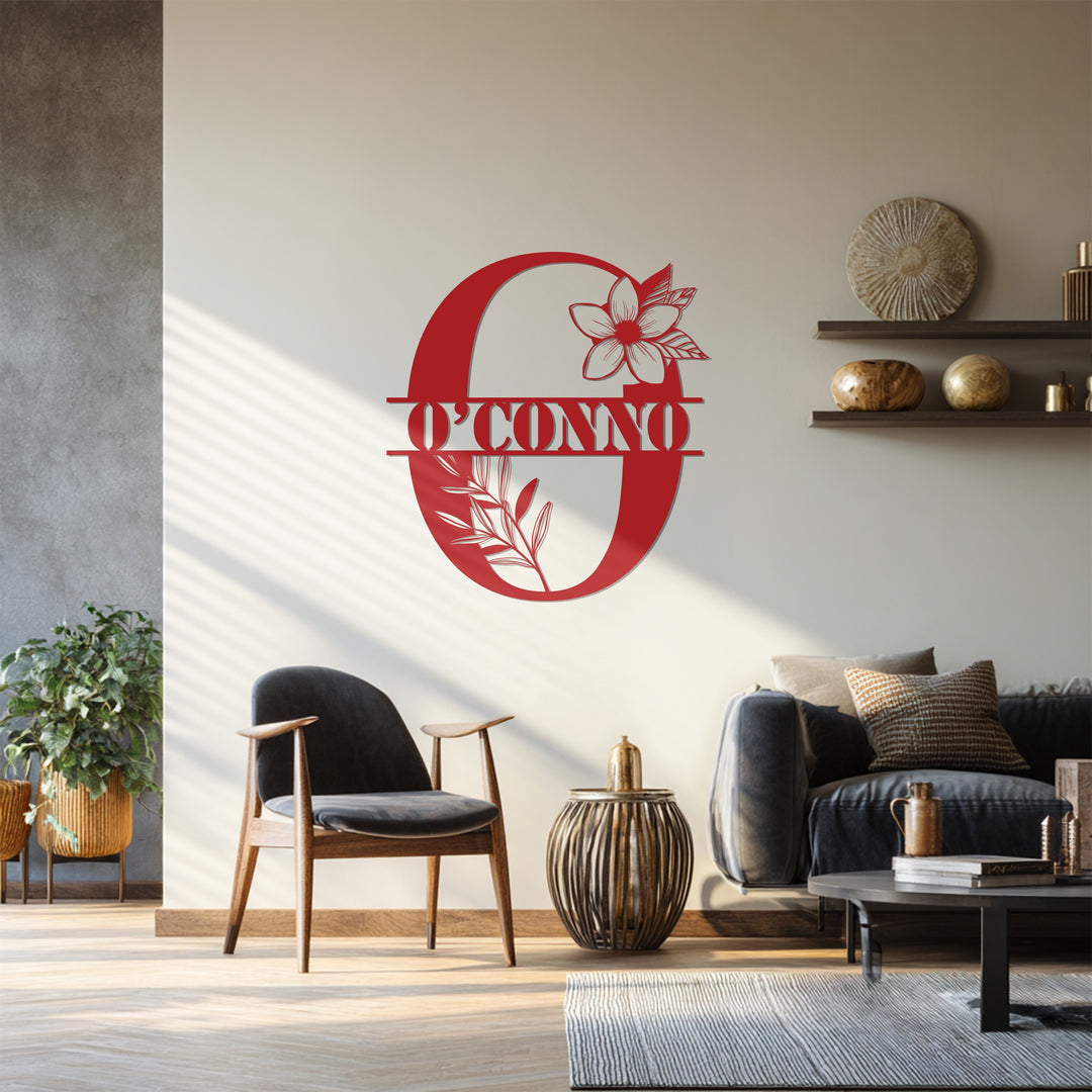Floral Monogram Metal Wall Art – Personalized Name Sign