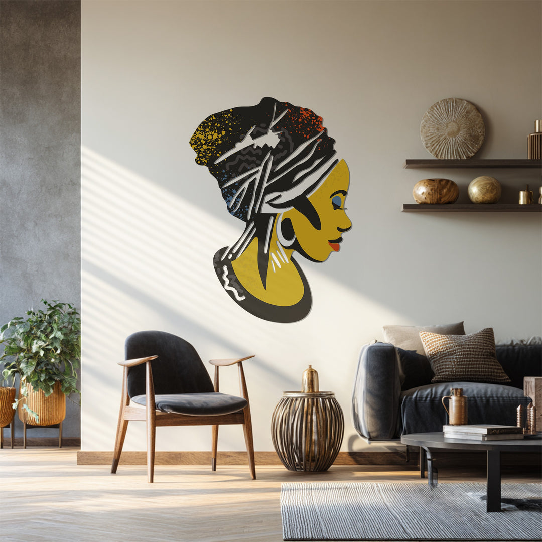 African Woman Metal Wall Art – Elegant Black Female Silhouette Decor