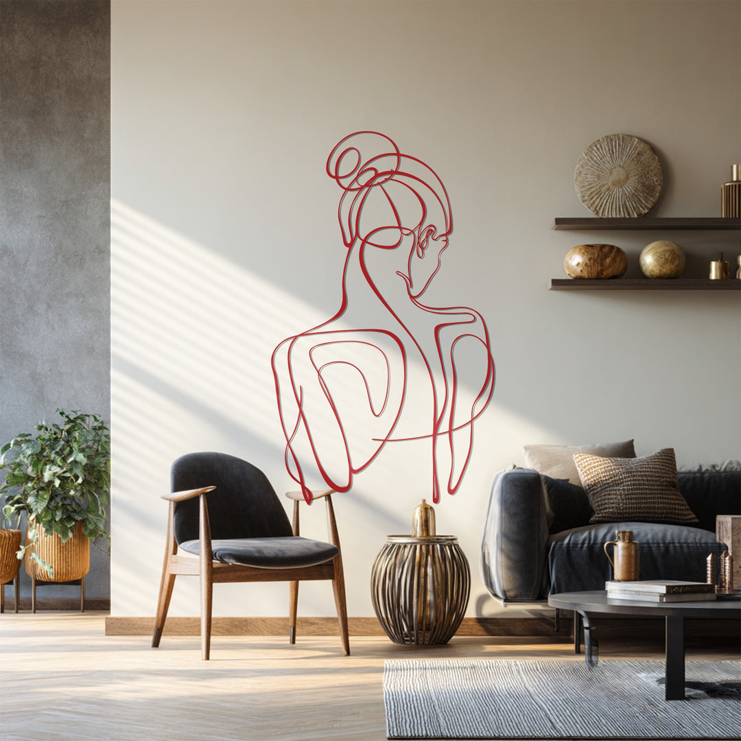 Elegant line art wall hanging in black metal