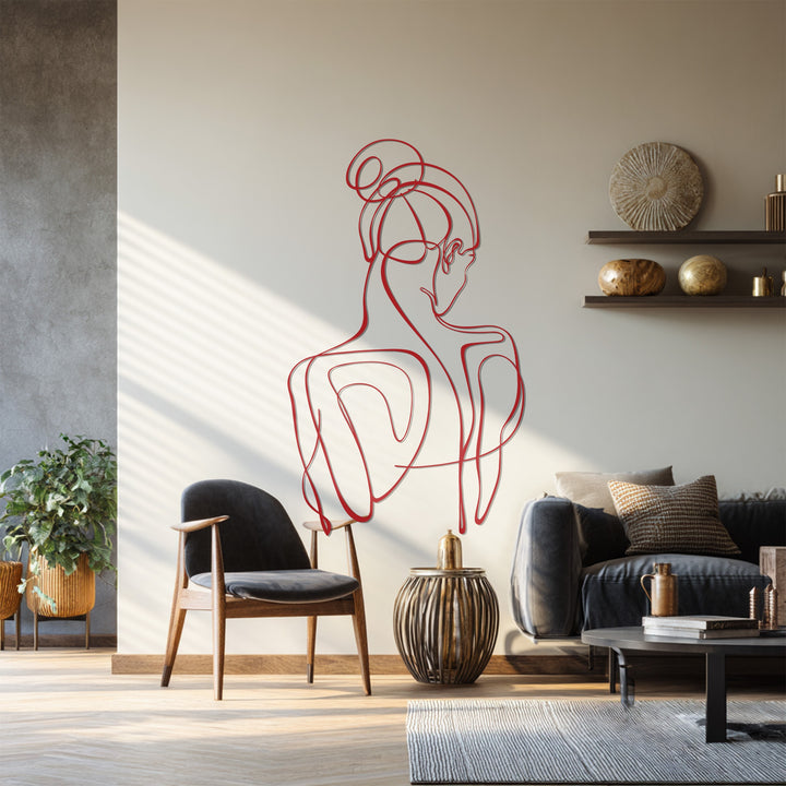 Elegant line art wall hanging in black metal
