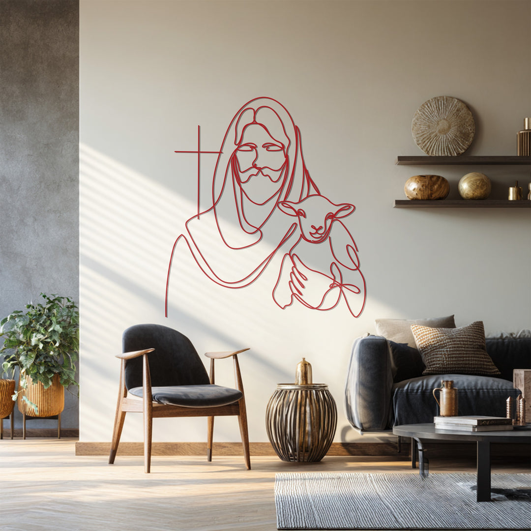 Jesus with Lamb – Minimalist Christian Metal Wall Art