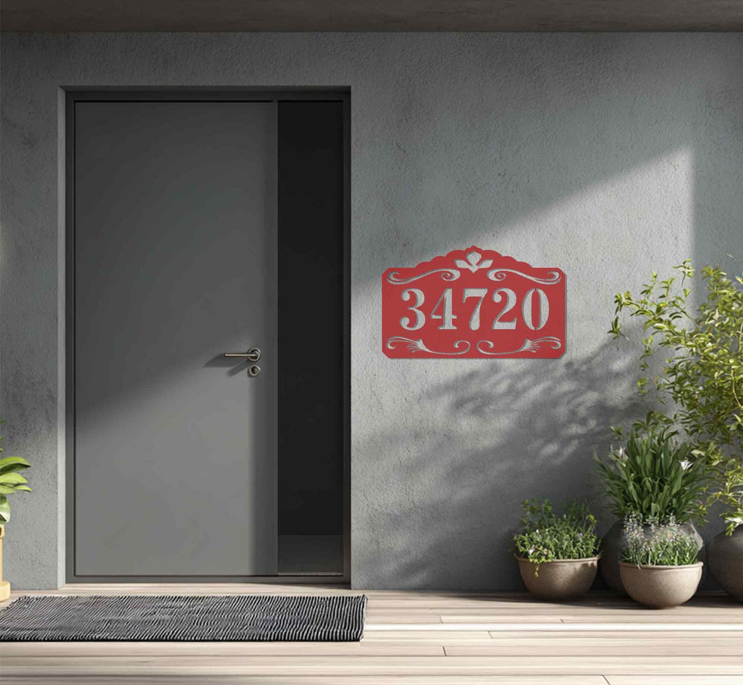 Ornate black metal address numbers decor