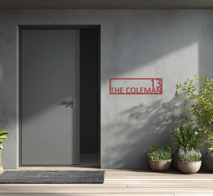 Modern metal address sign with frame design