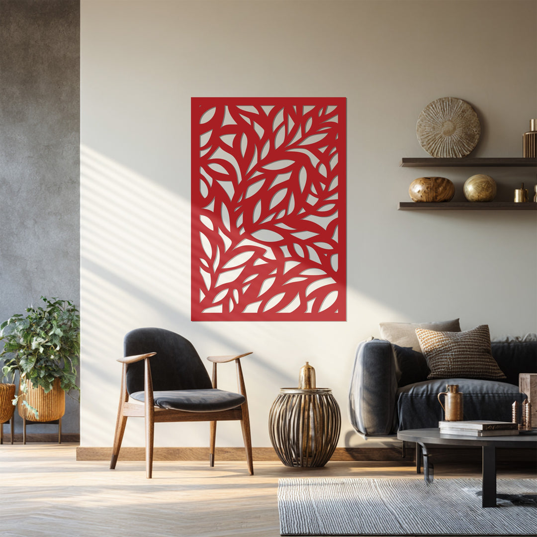 Contemporary leaf panel black metal wall hanging