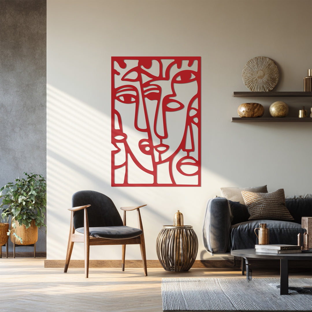 Abstract Faces Metal Wall Art – Modern Minimalist Line Art Décor