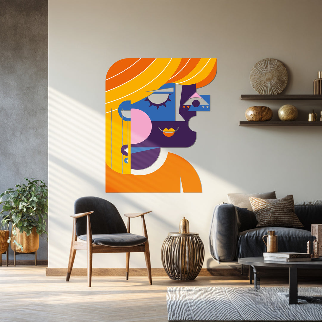 Cubist Woman Metal Wall Art – Modern Abstract Face Decor