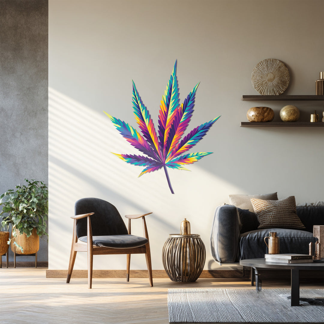 Colorful Cannabis Leaf Metal Wall Art – Abstract Psychedelic Wall Decor