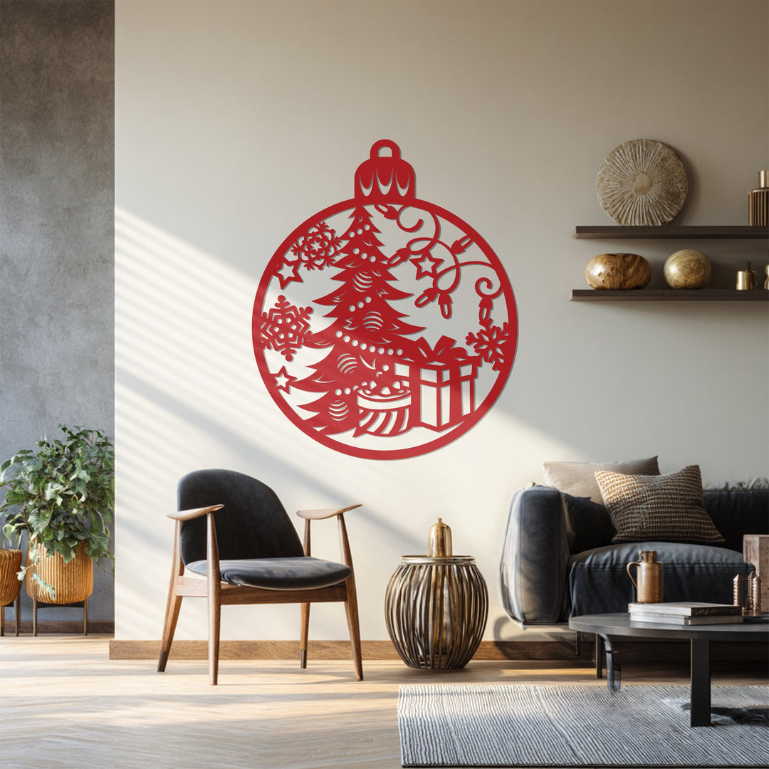 توهج احتفالي – شجرة عيد الميلاد وهدية فن جداري معدني