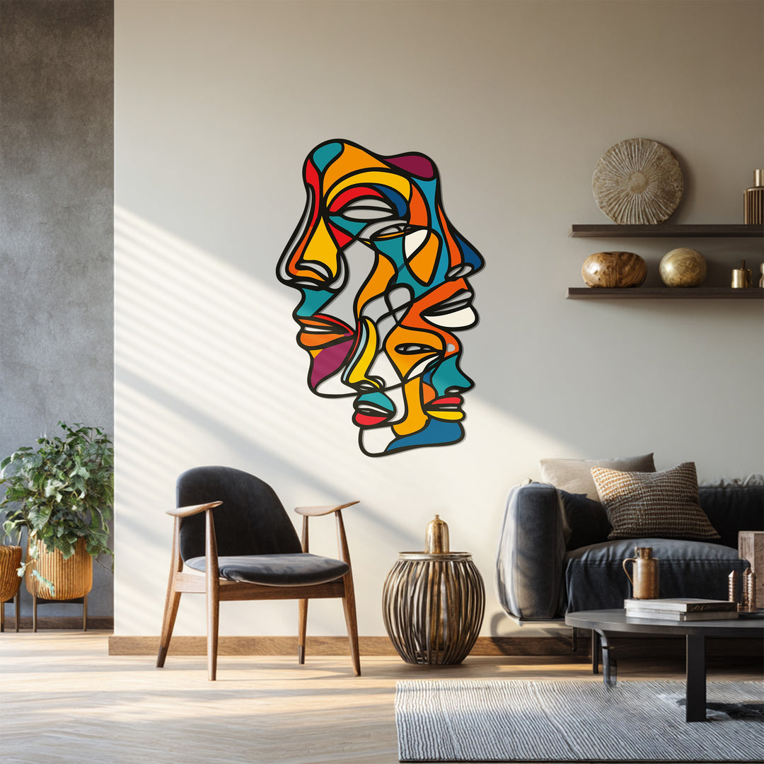 Abstract Colorful Faces Metal Wall Art – Modern Expressionist Design