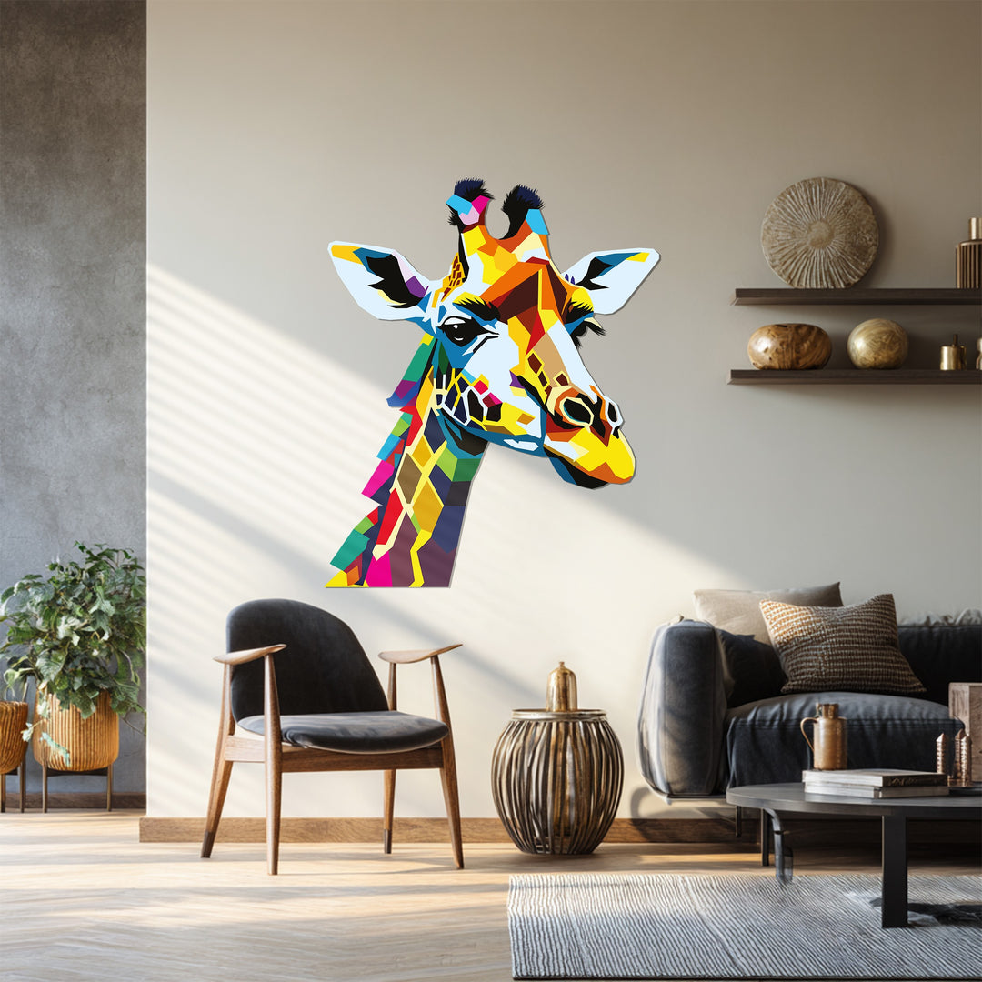 Colorful Giraffe Metal Wall Art – Modern Geometric Animal Home Decor