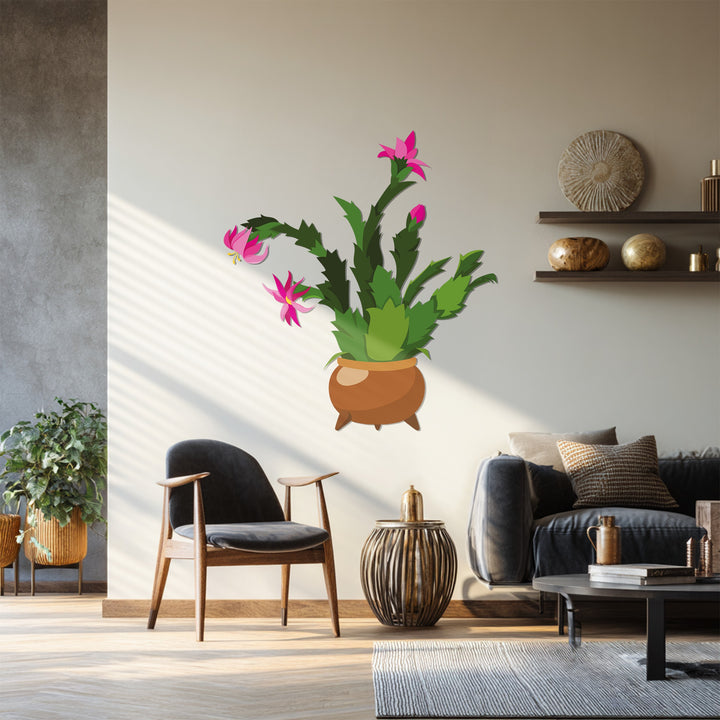 The eye-catching, colorful blooming pink cactus is showcased as a modern decoration wall art, bringing a touch of botanical beauty to your space.