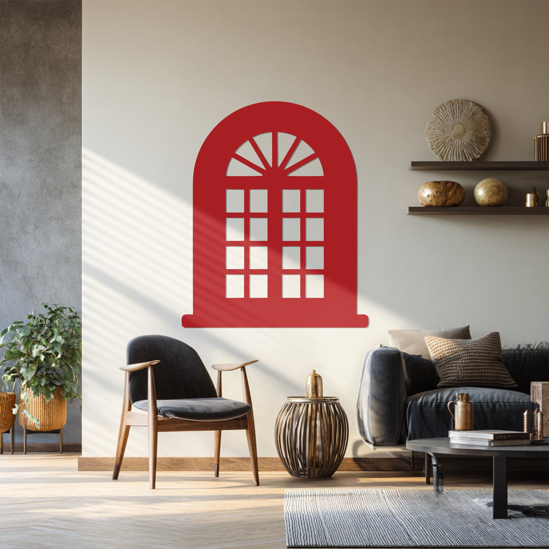 Classic Arched Window – Geometric Grid Metal Wall Art