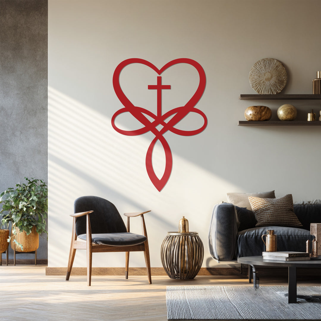 Faith-inspired black heart cross metal wall decor