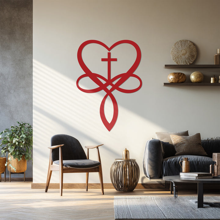 Faith-inspired black heart cross metal wall decor