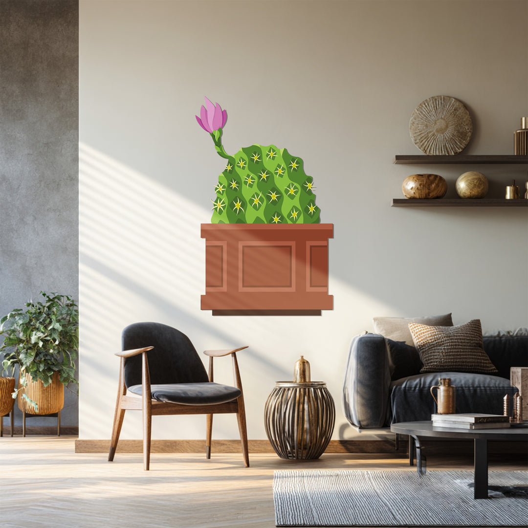 Pink Bloom Cactus Metal Wall Art – Botanical Modern Wall Decor